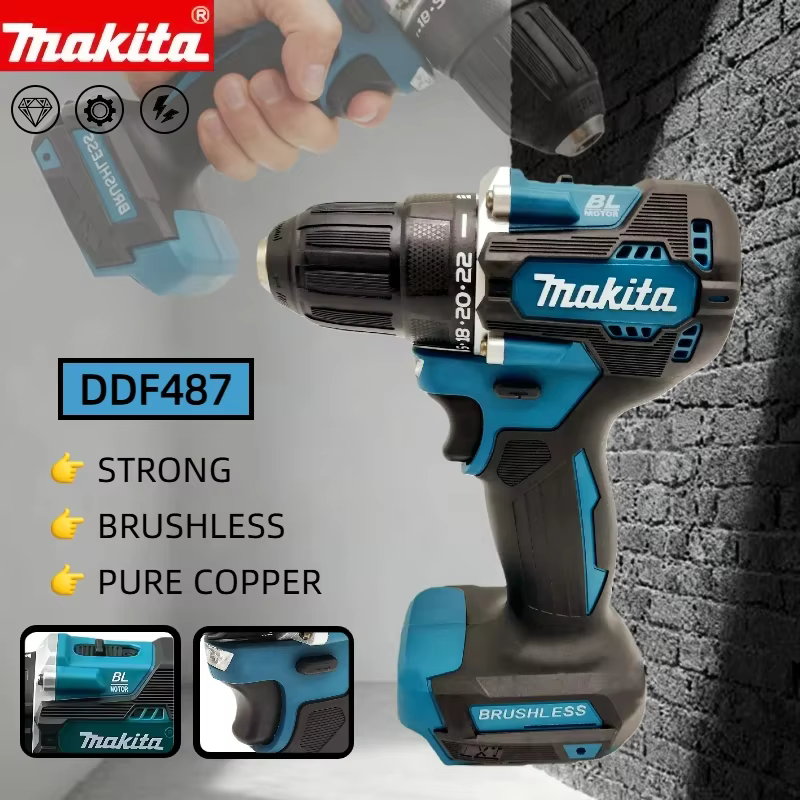 Makita DDF487 Perceuse à percussion électrique sans balais 18V au lithium rechargeable 10 mm