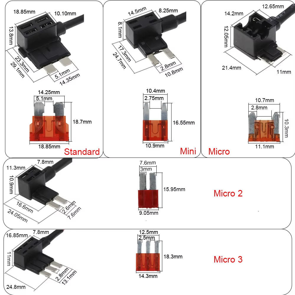 Porte-fusible de voiture MINI petit format moyen 12V, adaptateur de robinet de circuit supplémentaire avec Micro Mini fusible à lame ATM Standard 10A