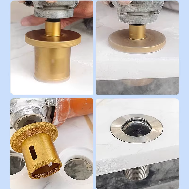 Scie Cloche pour Lavabo Évier Foret Diamant Brasé pour Carrelage Grès Cérame Marbre Granit Plan de Travail Perçage Trou pour Robinet Installation Vasque Tuyau Outil Professionnel