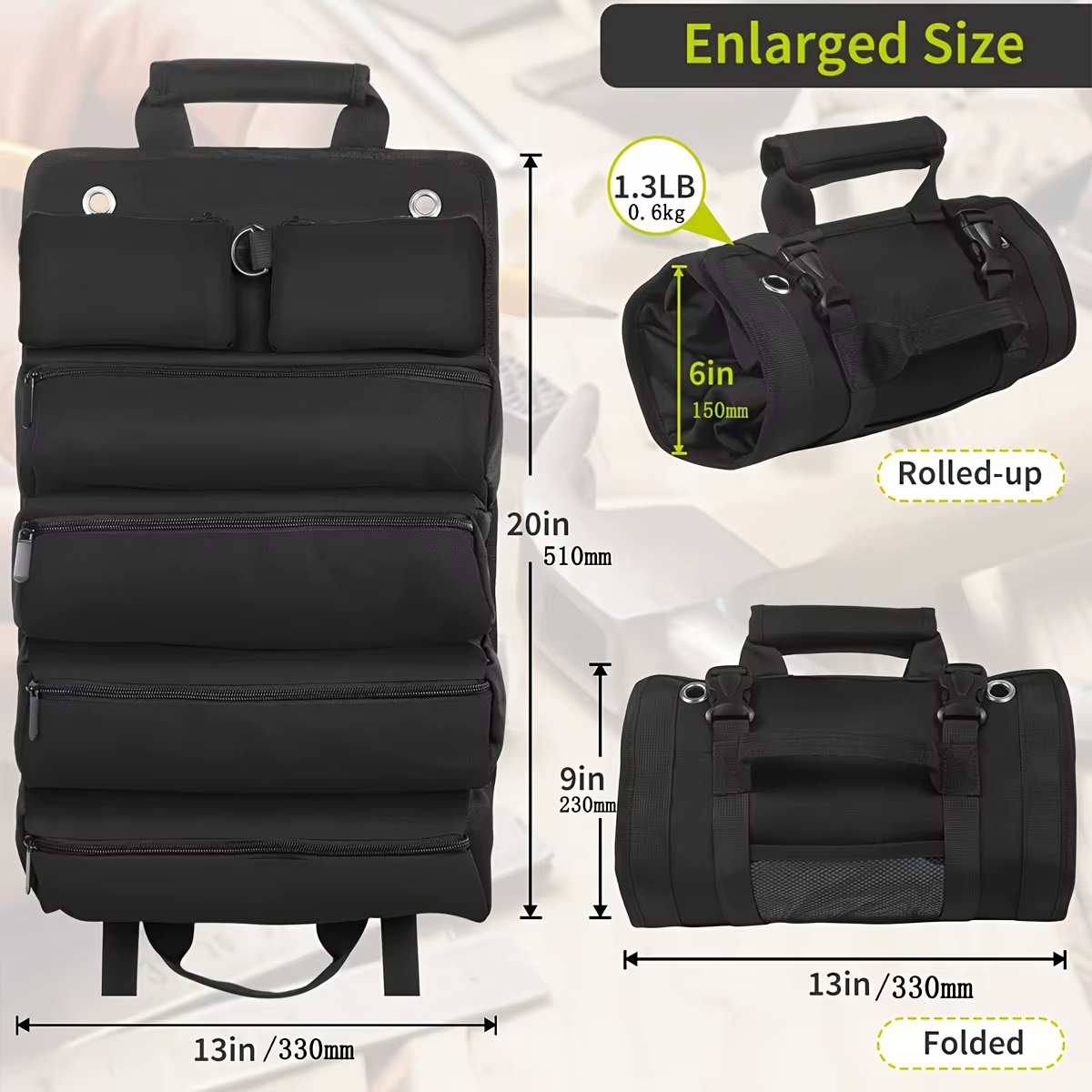 Organisateur de sac à outils-petit sac à outils avec pochettes détachables, organisateur de sac à outils enroulable robuste avec 6 pochettes à outils