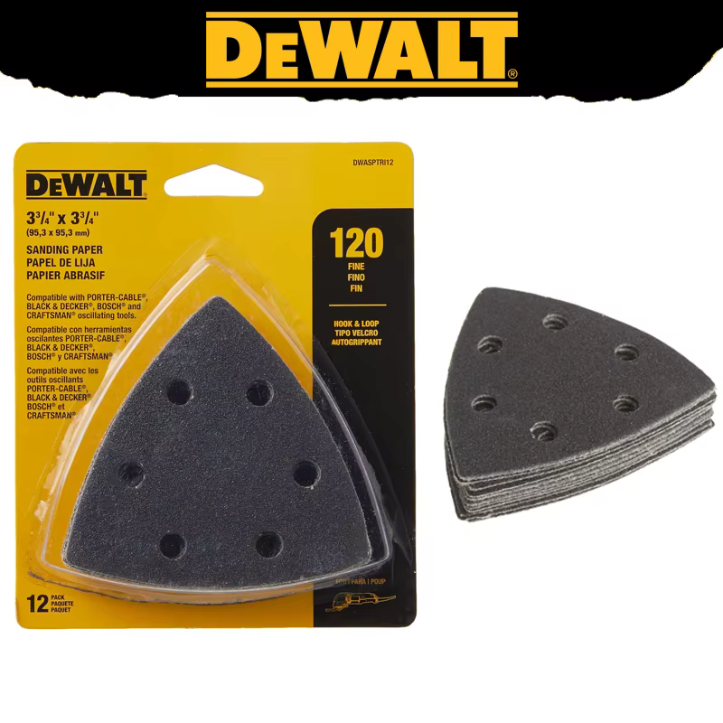 DEWALT DWASPTRI12 tampon de ponçage oscillant grain 120 paquet de 12 meulage polissage accessoires d'outils électriques durables