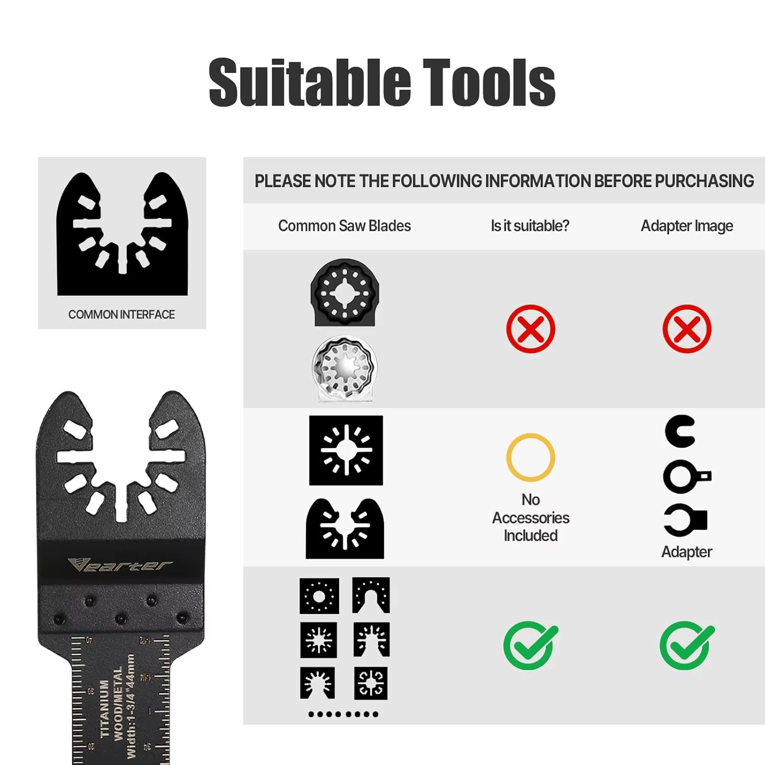 Vearter 3 pièces outils multifonctionnels diamant avec adaptateur