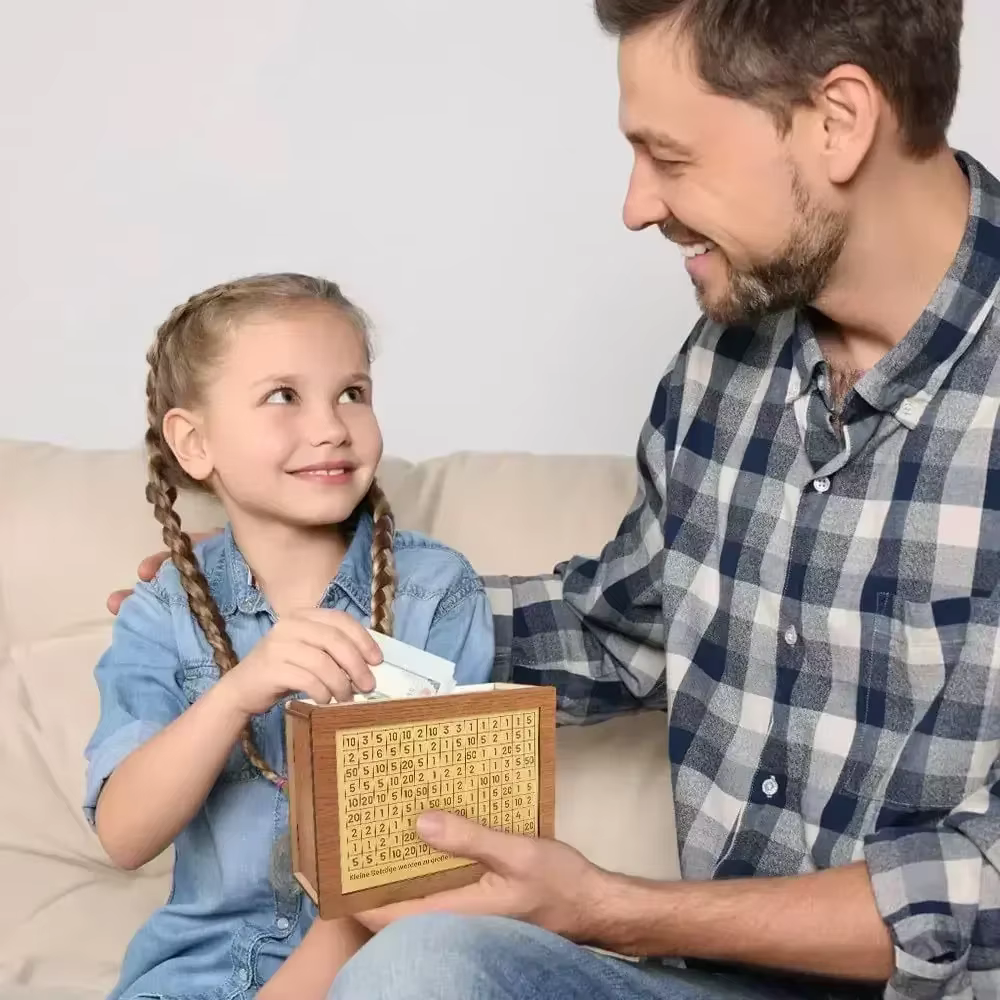 Tirelire en bois grande capacité, tirelire pour enfants, défi d'épargne, livrée avec autocollants remplaçables, adaptée aux enfants