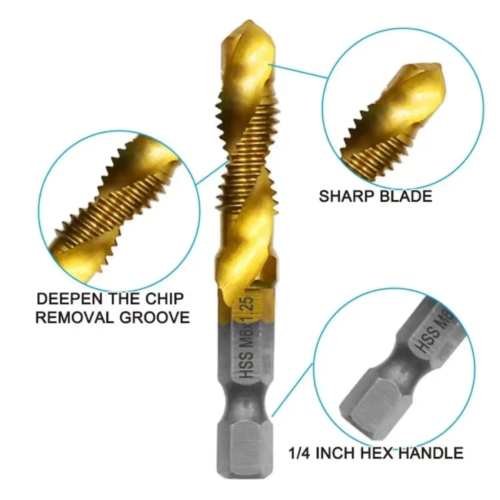 Perceuse HSS multifonctionnelle, taraudage, robinet en spirale intégré, perceuse électrique à main, outil de taraud, Machine à chanfrein, robinet Composite 6 pièces