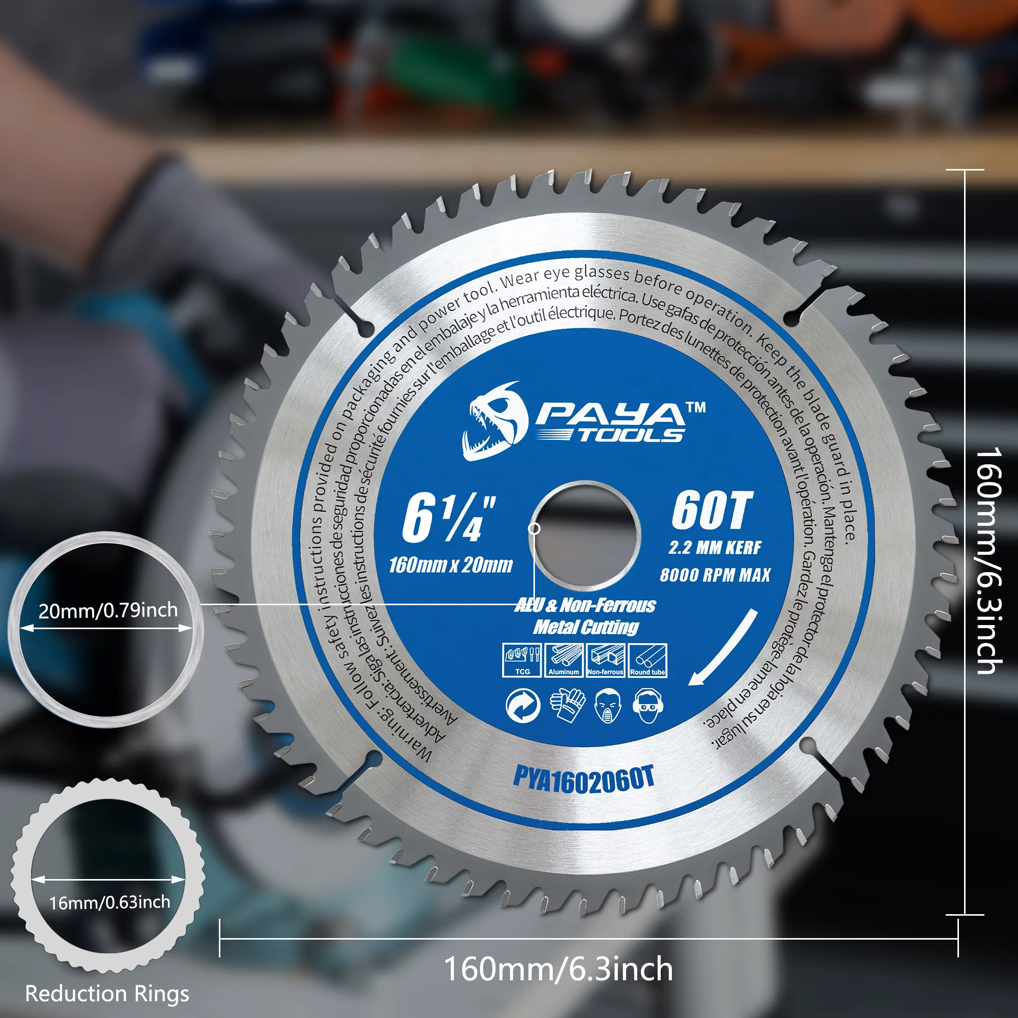 Lame de scie circulaire PAYA 6-1/4" 60T TCG pour la coupe de l'aluminium