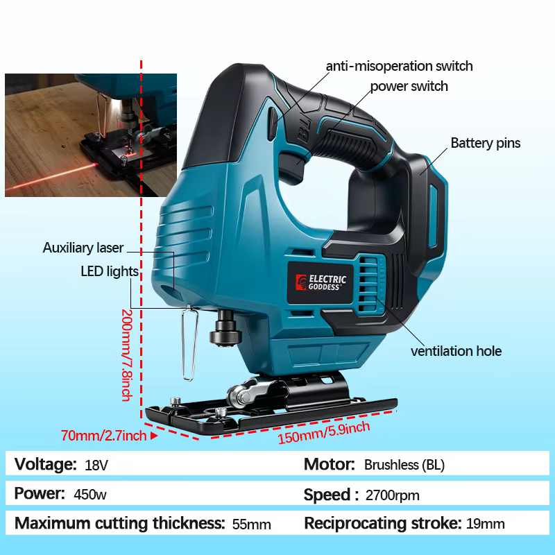 Scie sauteuse électrique sans fil sans balais avec assistance laser pour batterie Makita 18V