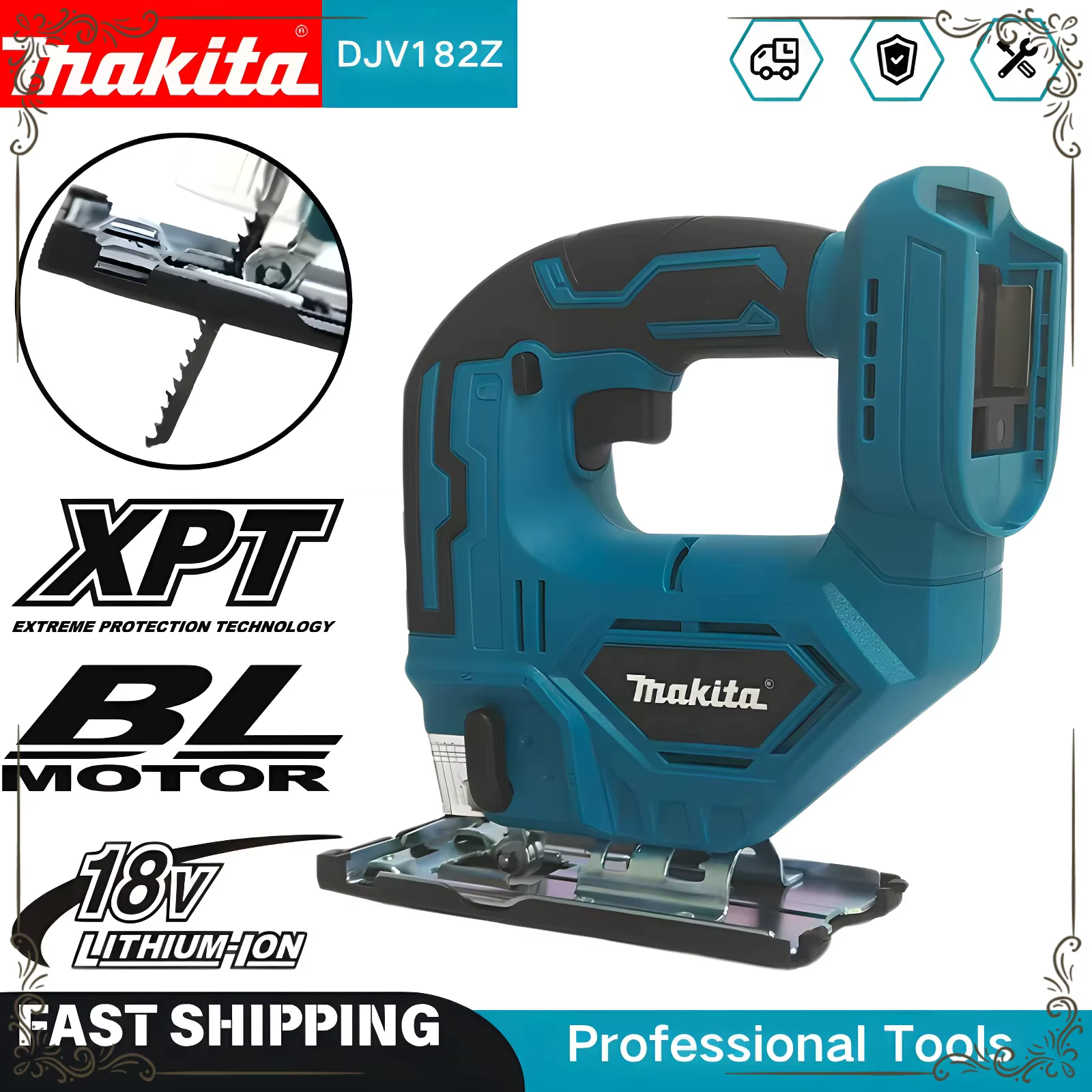 Scie sauteuse électrique sans fil Makita DJV182Z Brushless avec lame de scie