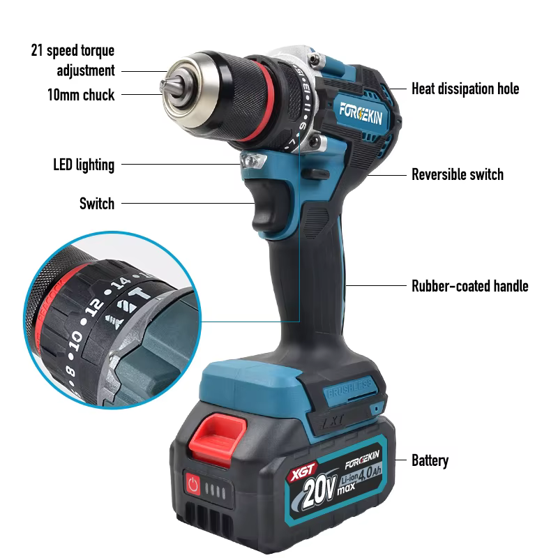 FORGEKIN Perceuse-visseuse sans fil à batterie lithium-ion, outil de perçage électrique rechargeable pour bricolage domestique, compatible avec les batteries Makita
