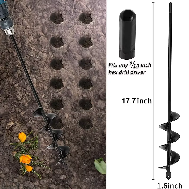 Tarière spirale pour jardinage – Perceuse manuelle ou électrique pour la plantation de fleurs et de légumes – Outil de forage pour l'ameublissement du sol