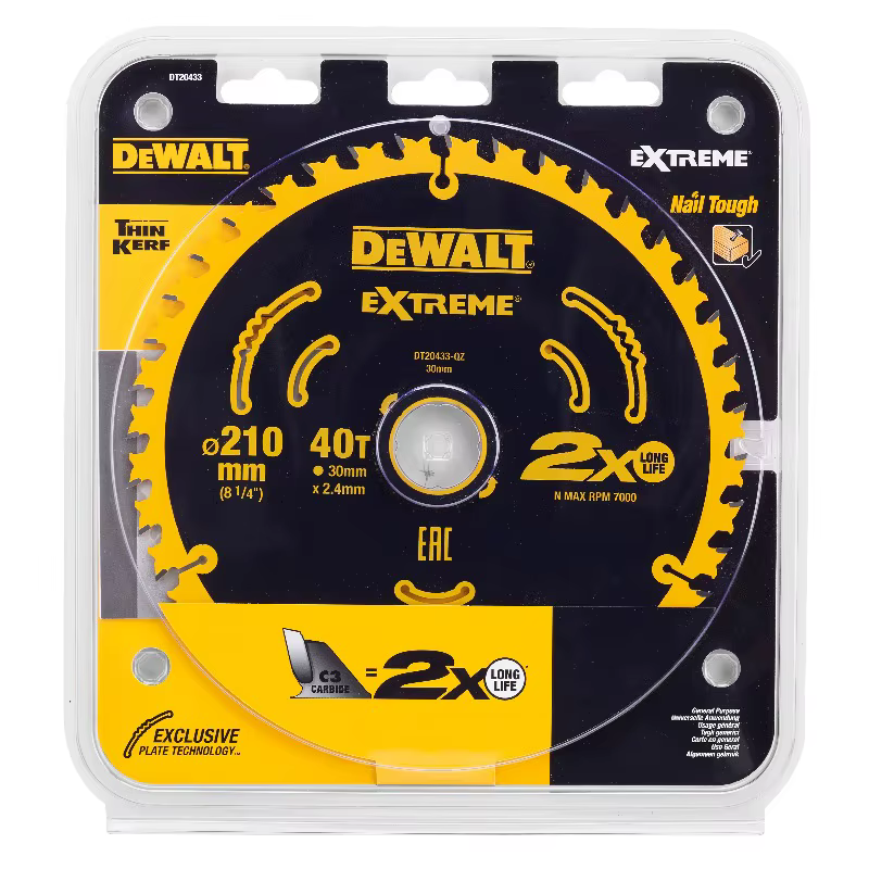 DEWALT DT20433 Lame de scie circulaire Extreme 210 mm 40 T - Carbide C3