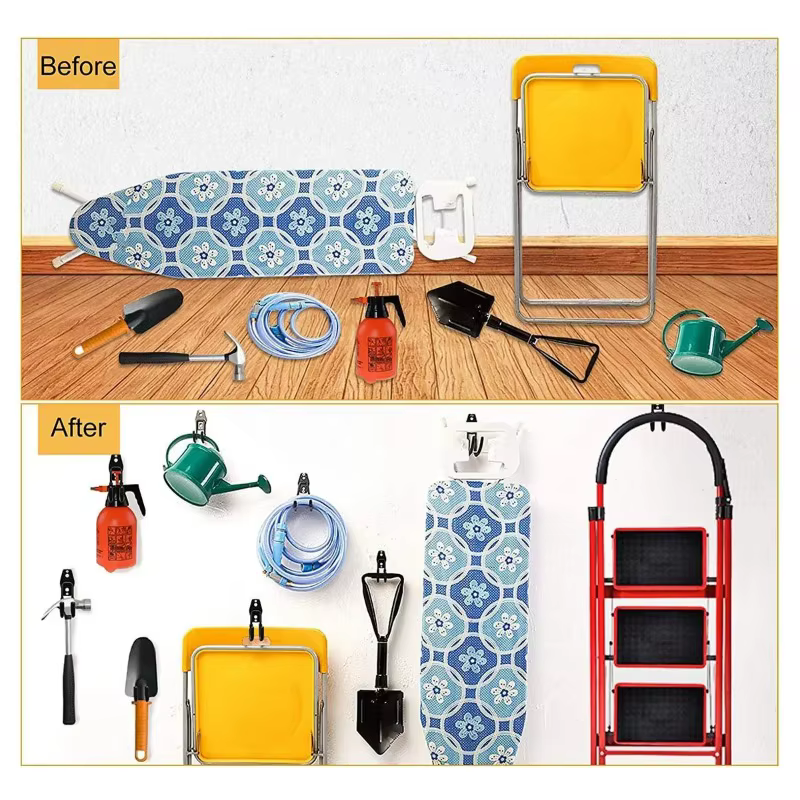 Crochets de rangement muraux robustes pour garage - Organisateur d'outils suspendus pour outils de jardin - Solution d'optimisation de l'espace