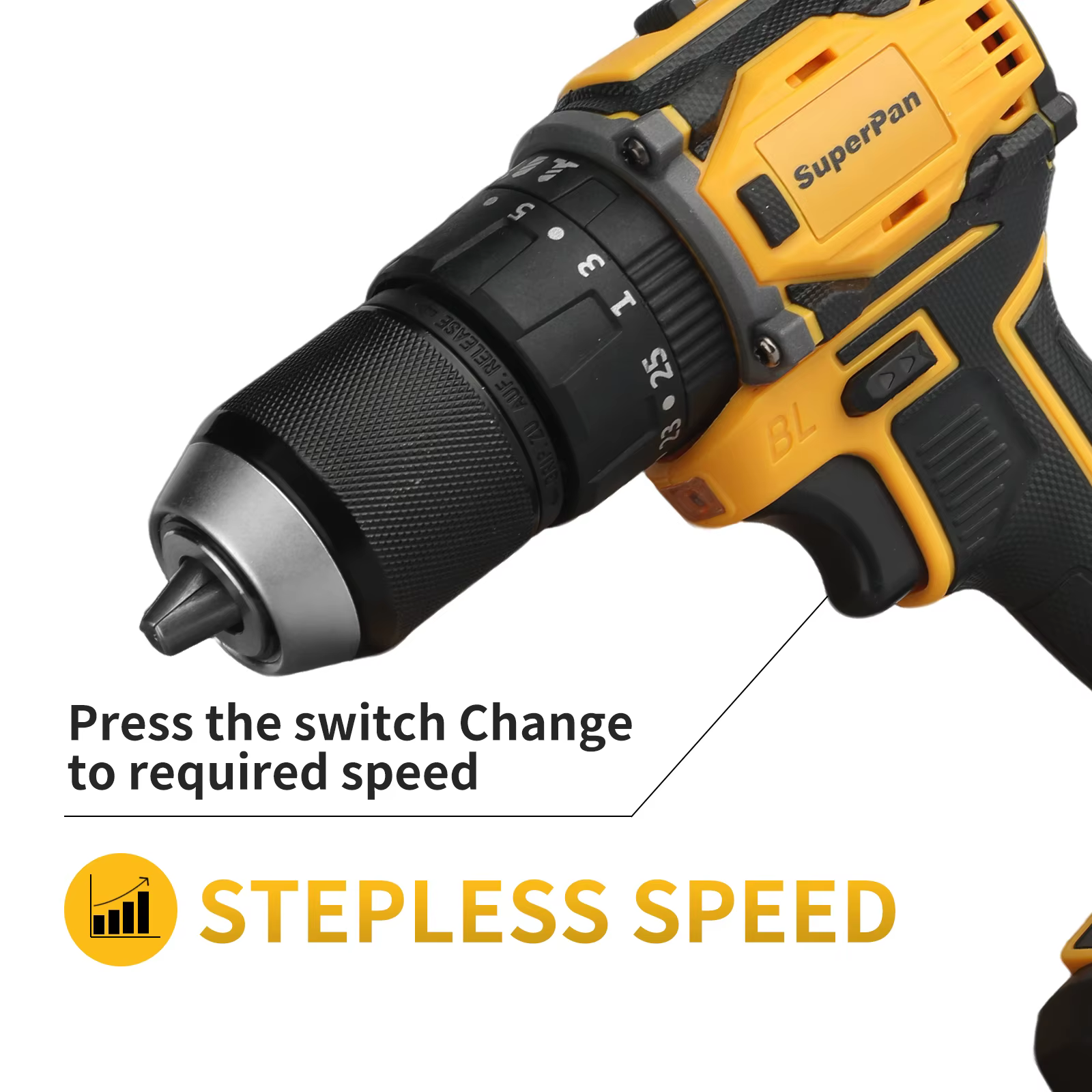 Perceuse-visseuse sans fil 60 Nm à couple élevé 1700 tr/min, outil électrique sans balais SuperPan pour le bois et le métal, outil seul