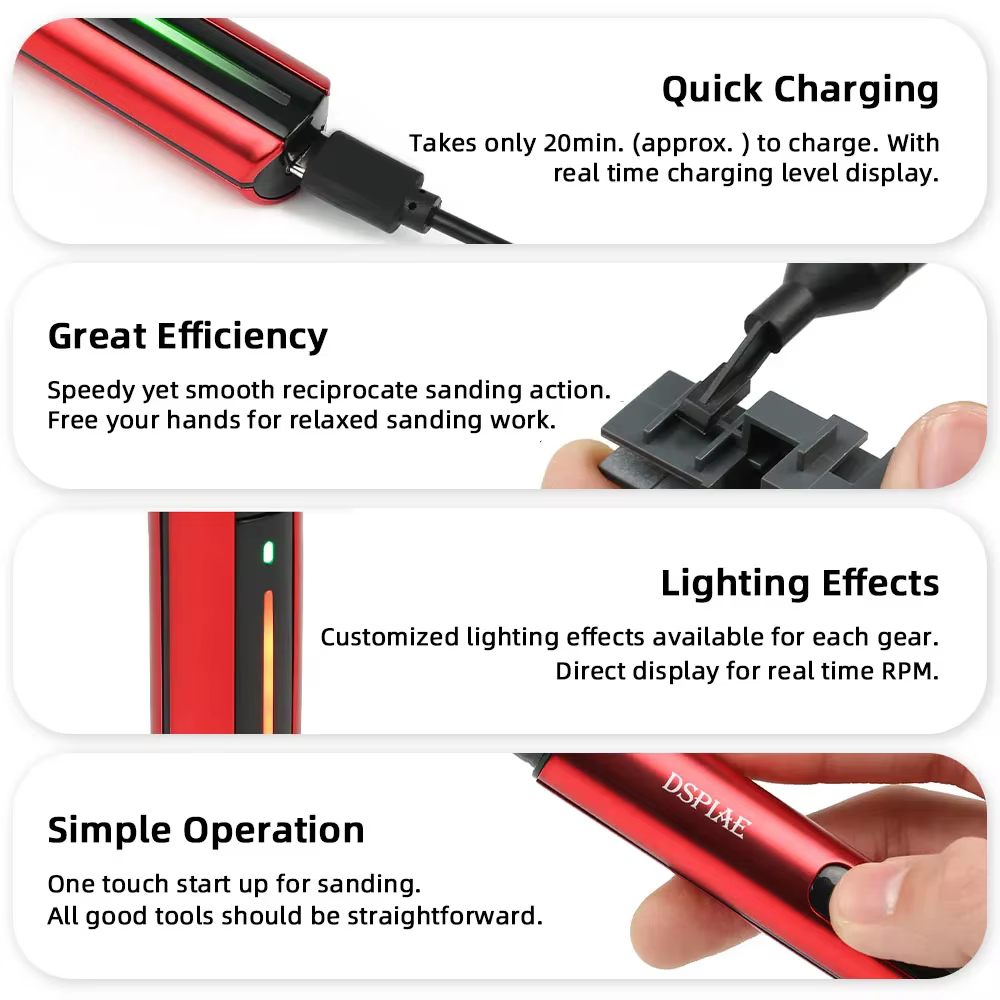 Ponceuse alternative DSPIAE ES-A avec chargement USB-stylo de meulage électrique pour le ponçage de modèles en plastique et outils d'artisanat militaire