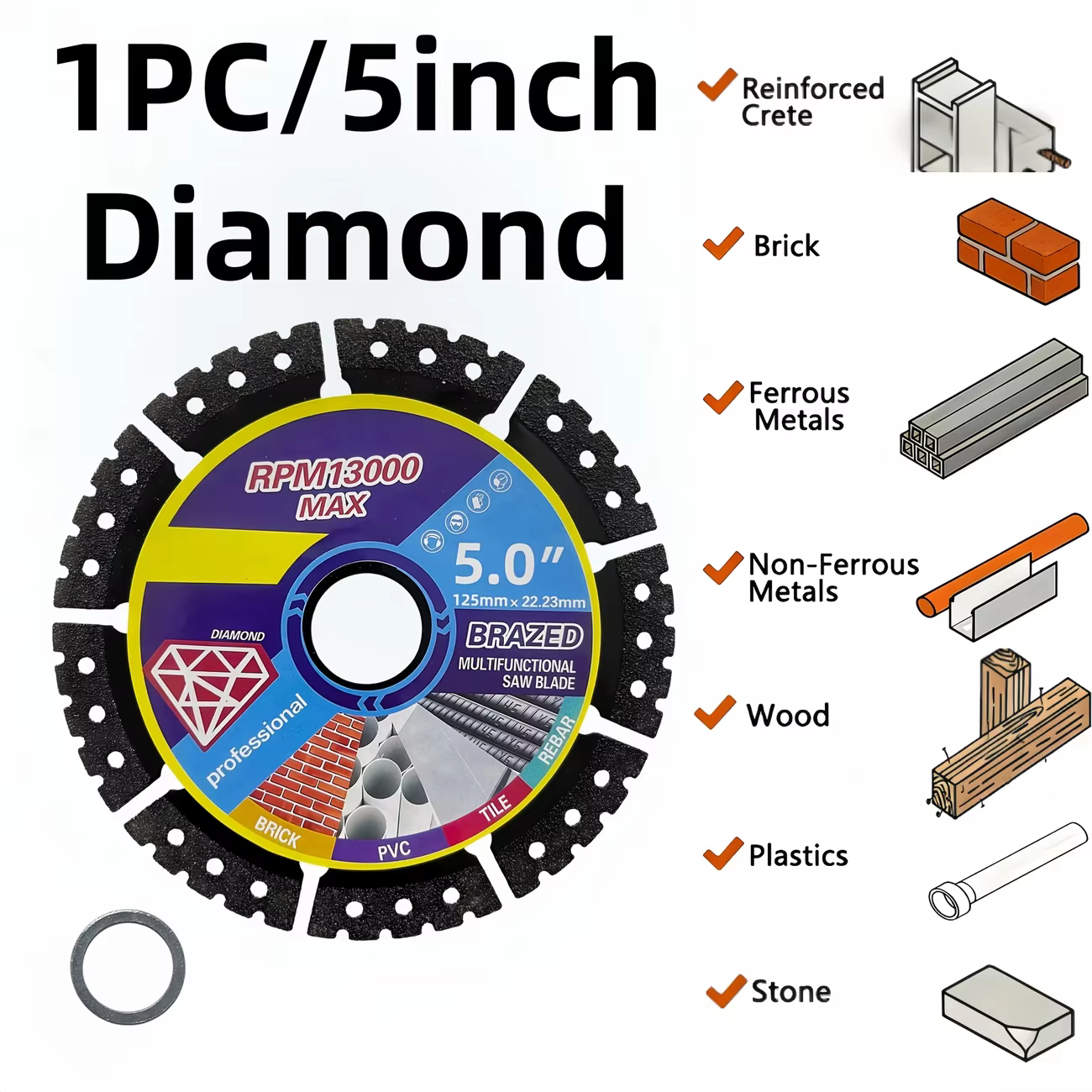 Ensemble de disques diamantés en métal de 125 mm