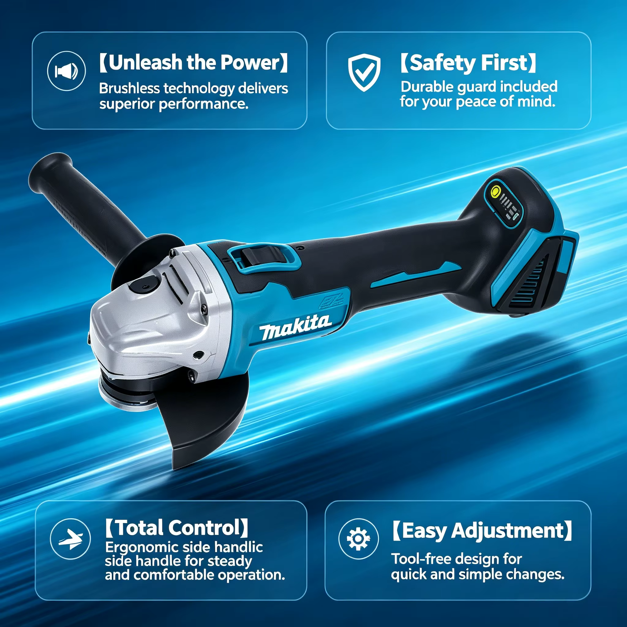 Meuleuse d'angle sans fil Makita DGA504 18V Lithium-Ion | Ponceuse multifonction 125 mm (outil seul)