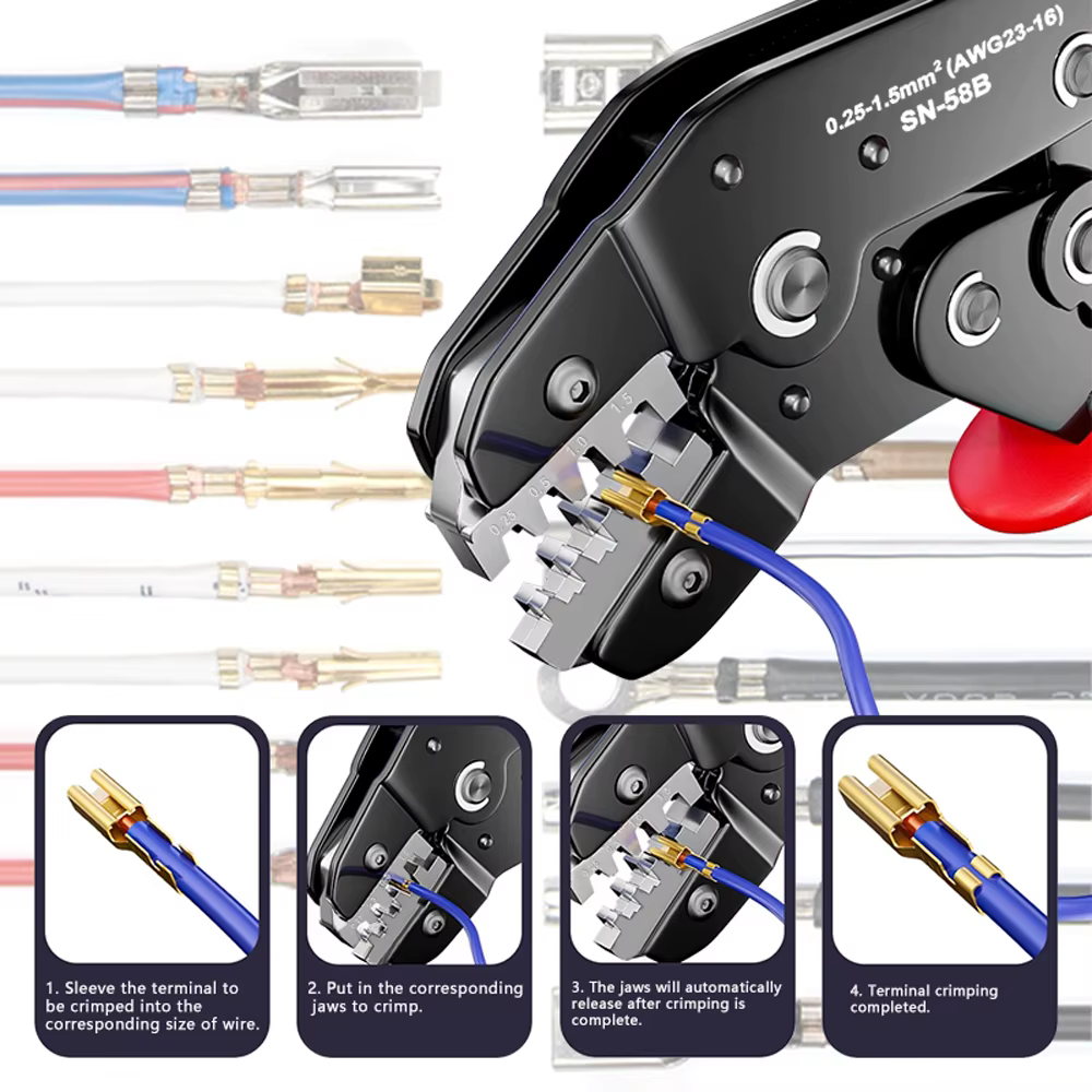 Kit d'outils de sertissage à cliquet pour broches Dupont JST MOLEX à barillet ouvert EPC PCIE SATA - Terminals
