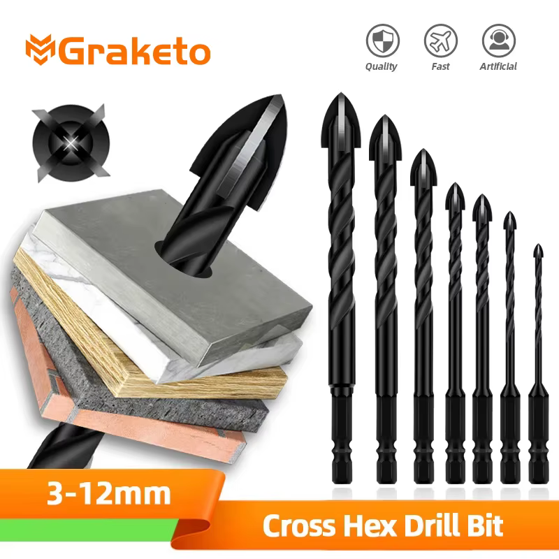Foret à carrelage hexagonal croisé pour verre