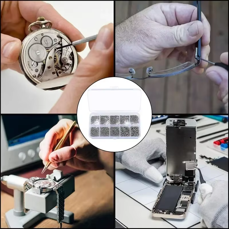 1200 pièces Mini kit de vis électroniques autotaraudeuses bricolage lunettes de soleil montre réparation vis avec pince à épiler M1/M1.2/M1.4/M1.7