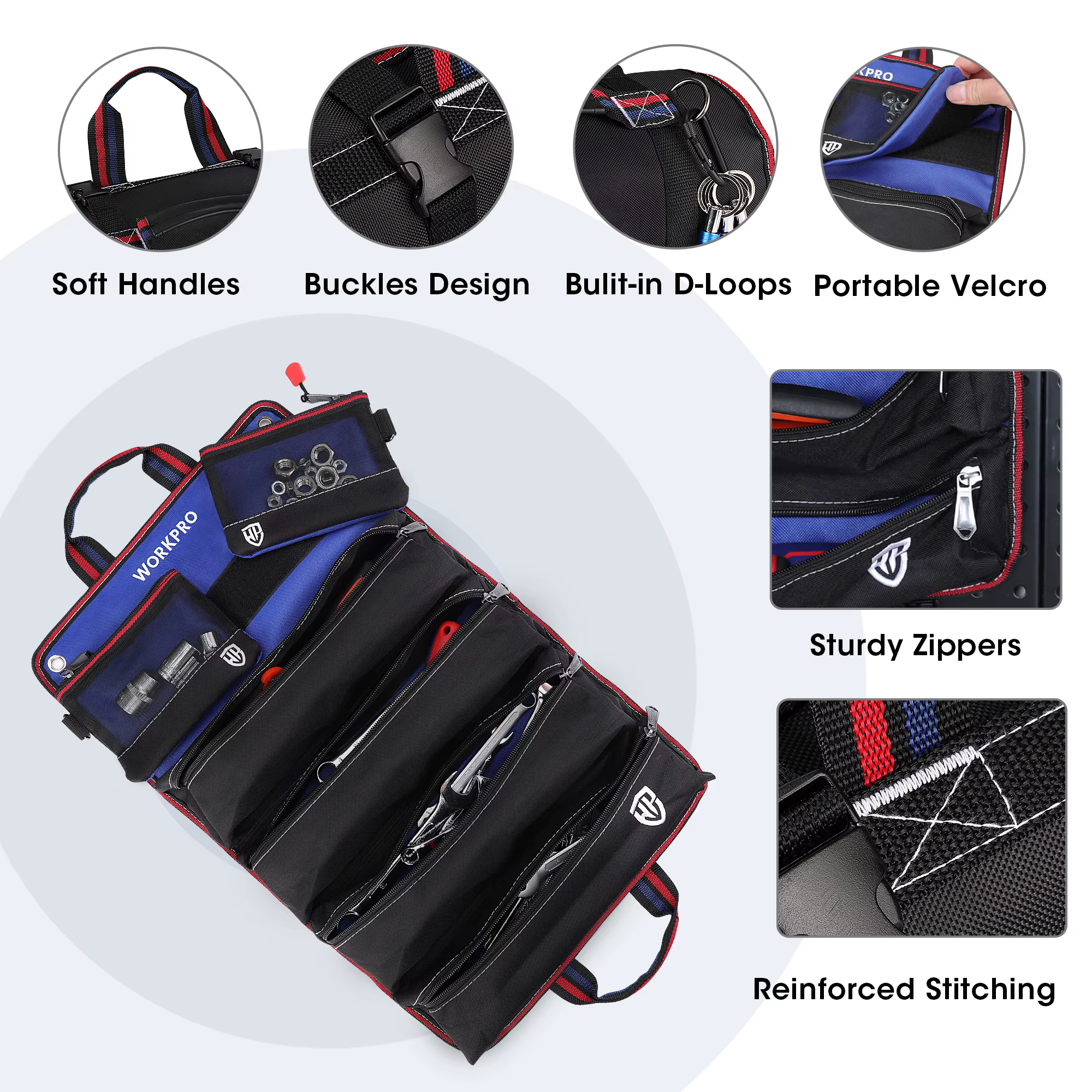 WORKPRO – sac à outils enroulable avec 6 poches