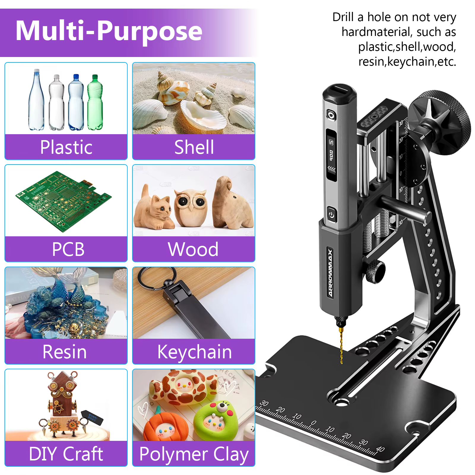 ARROWMAX Mini perceuse électrique sans fil avec support de table