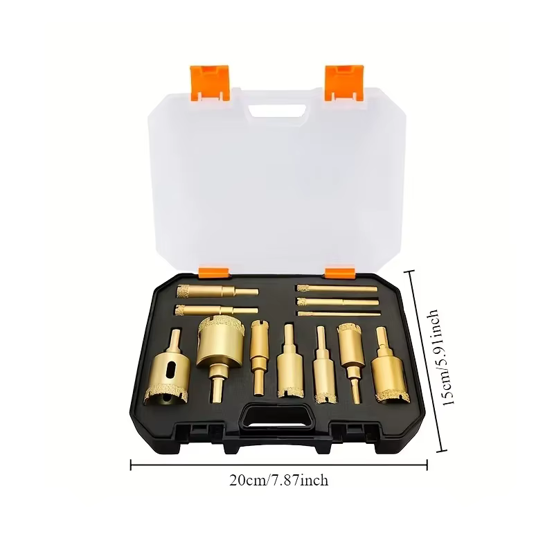 Kit de 12 forets diamantés pour verre, marbre et pierre - Kit de scies cloches de 6 à 35 mm avec outils manuels, pour granit, carrelage, céramique