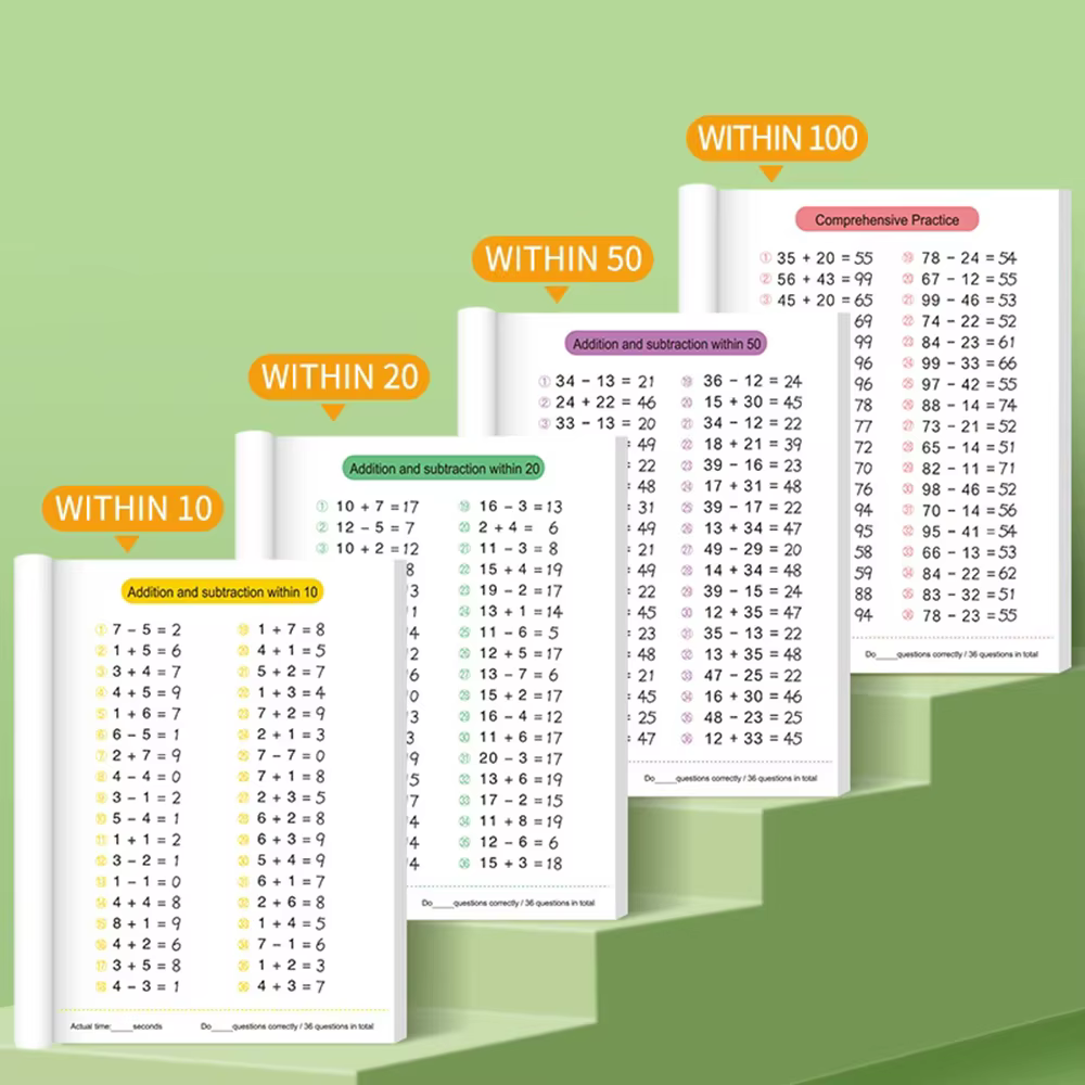 1 livre d'exercices d'arithmétique d'addition et de soustraction pour enfants, calcul rapide, formation en mathématiques, livres d'arithmétique 10-100