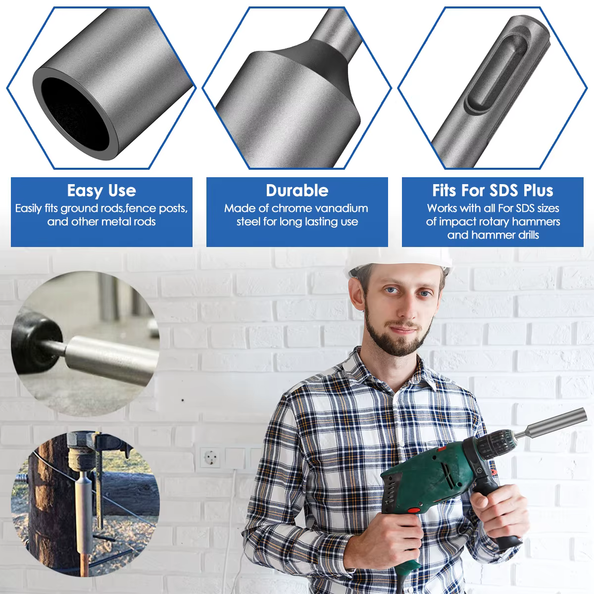 SDS Plus tournevis de tige de terre pour outils de forage à percussion rotative 19/21/25/35mm