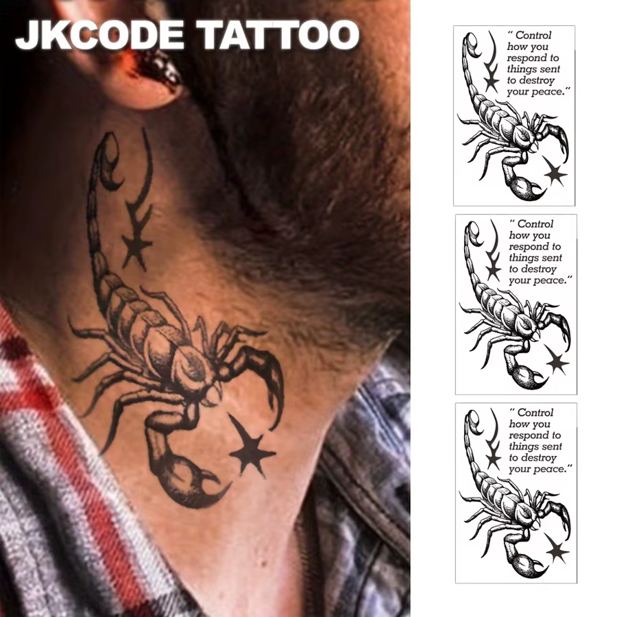Autocollant de tatouage Scorpion - Autocollant de tatouage Scorpion Totem style graffiti anglais - Autocollant de tatouage style croquis pour doigts, autocollant de tatouage imperméable pour les deux 