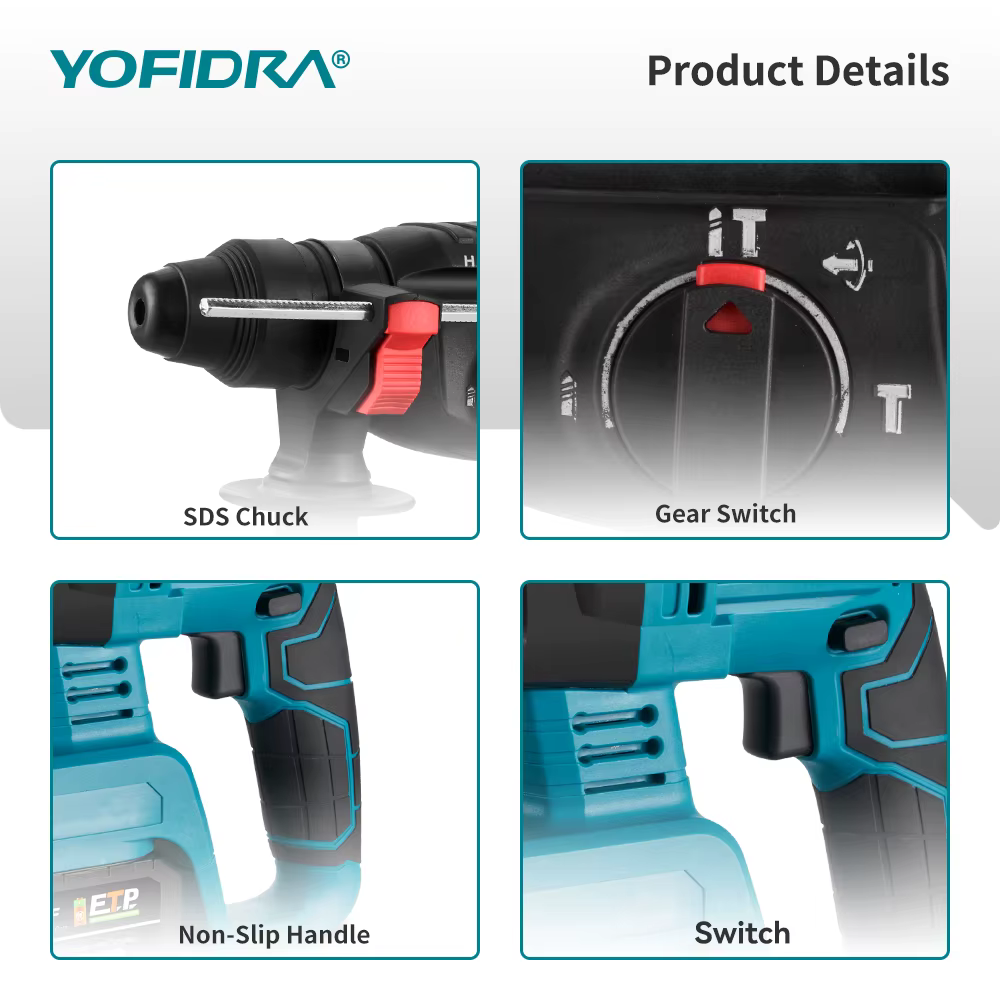 Marteau perforateur électrique sans fil YOFIDRA 26 mm