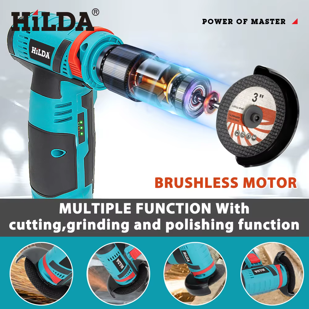 HILDA 12V 3/4 pouces Lithium meuleuse d'angle électrique batterie Rechargeable sans brosse/brossé Machine de polissage Mini Machine de découpe