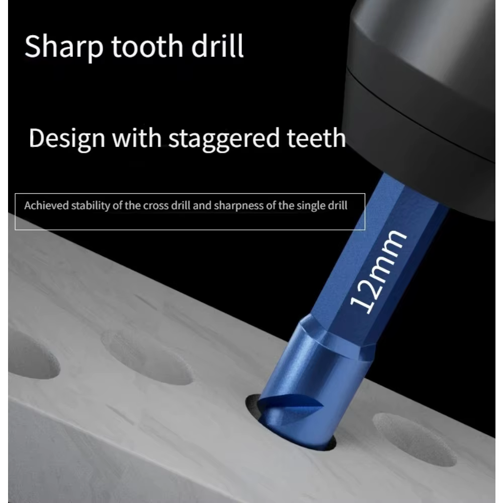 Nouvelle foret excentrique à quatre lames dentelées bleues pour carrelage complet en céramique