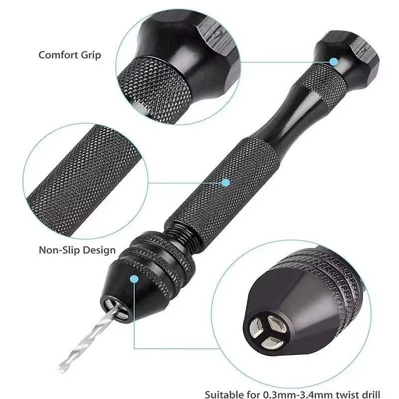 Mini ensemble d'outils avec perceuse hélicoïdale à main noire