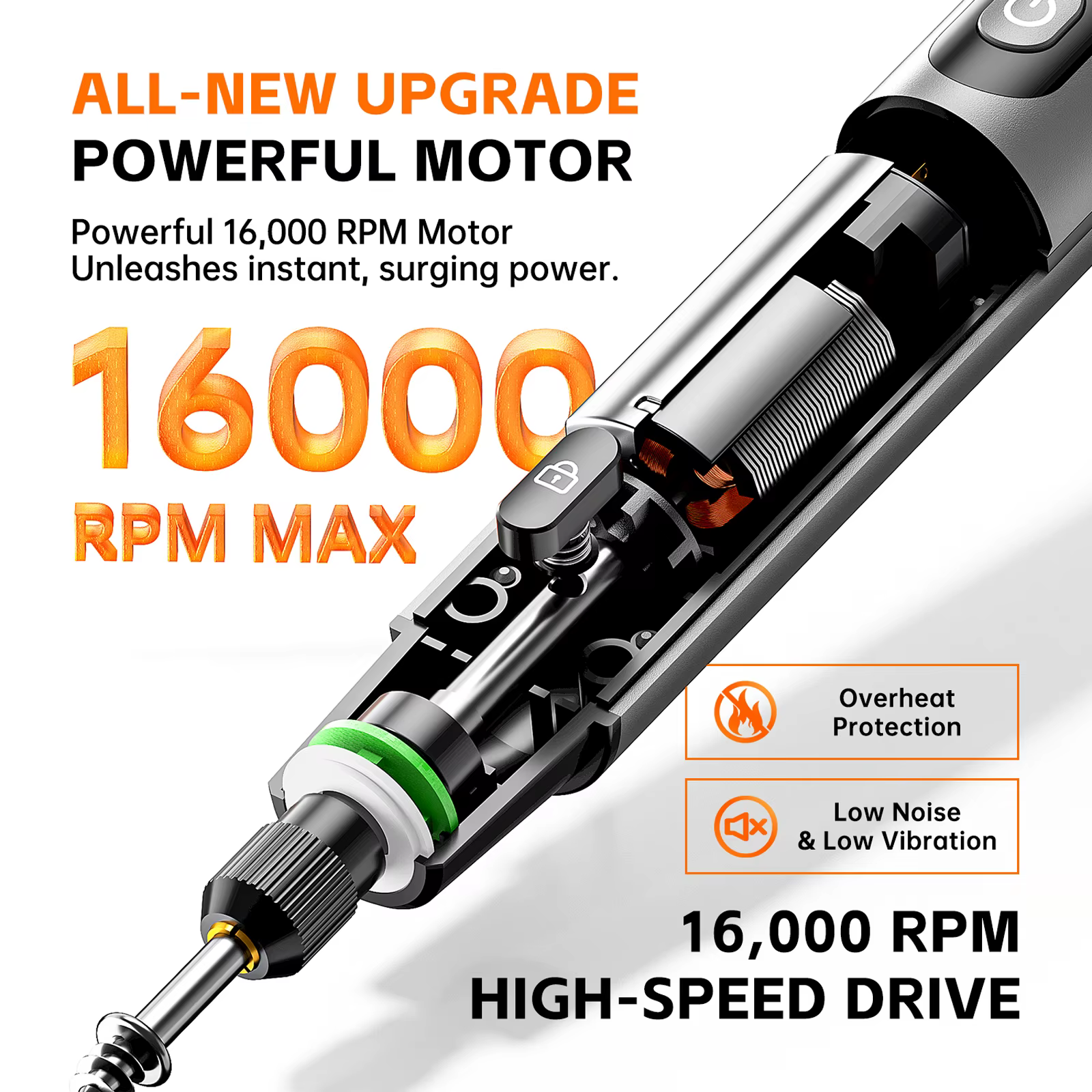 Mini perceuse électrique numérique sans fil 16000 tr/min avec lumière LED