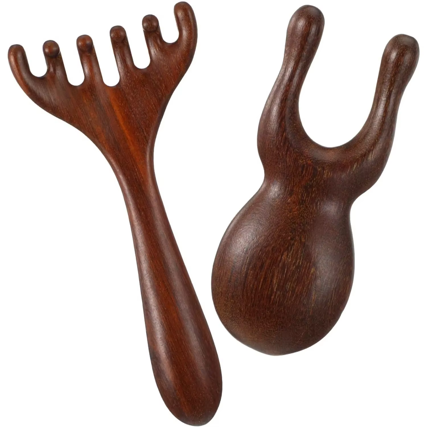 Outils de massage en bois 2 pièces : Outil facial Gua Sha, Peigne de massage du cuir chevelu en bois de santal, Nettoyeur de nez, Outil de massage facial en bois pour les yeux