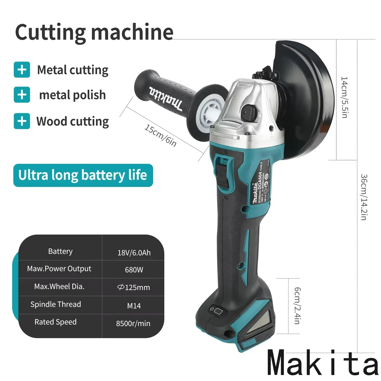 Meuleuse d'angle multifonction Makita DGA504 18V 6.0Ah 125mm sans balais à batterie lithium