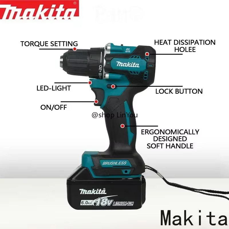 Perceuse à percussion Makita DDF487 10 mm sans balais 18 V lithium-ion rechargeable