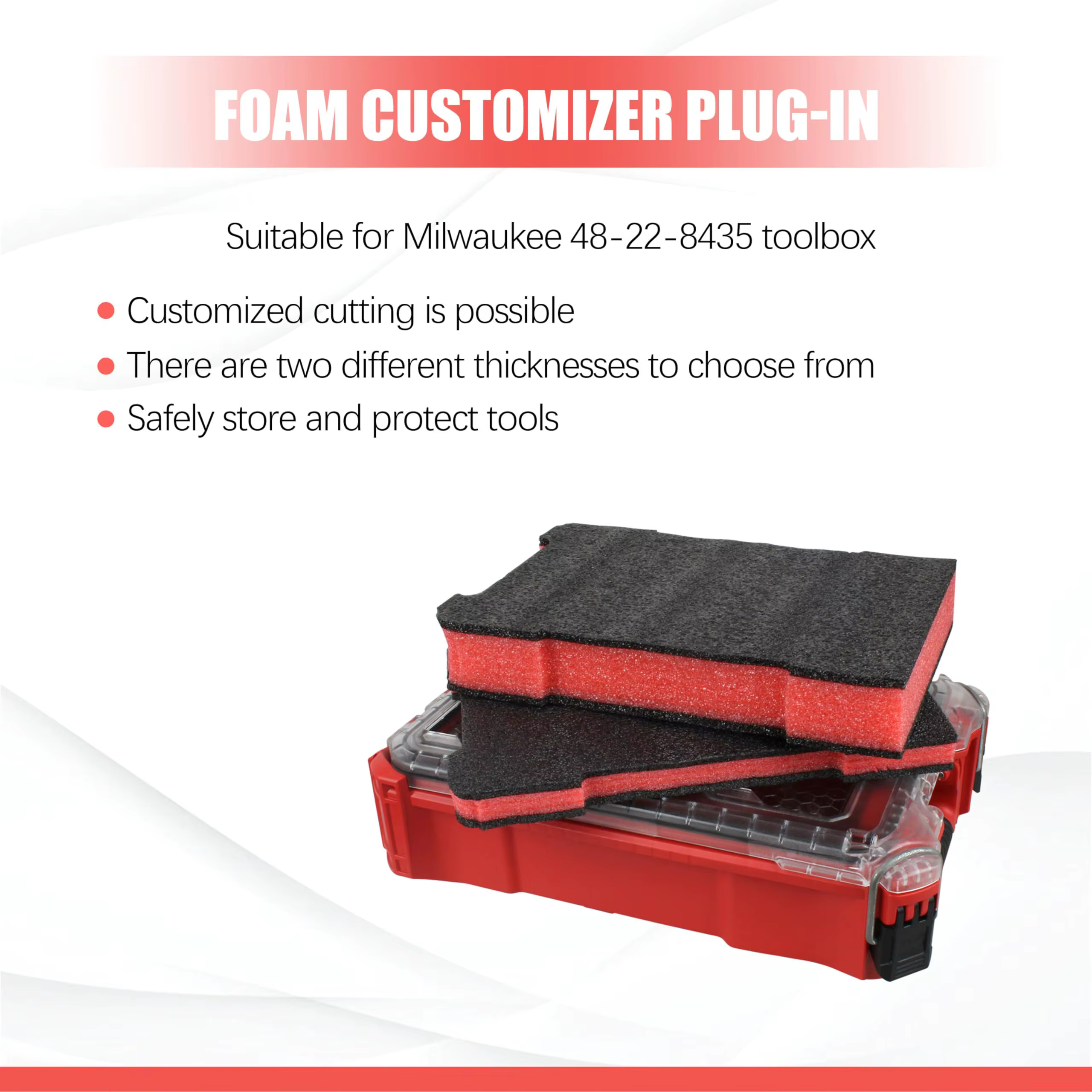 Insert en mousse antichoc compatible avec la boîte à outils Milwaukee 48-22-8435 Packout