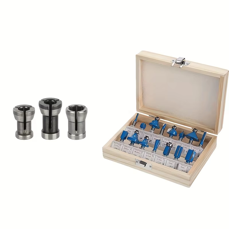 Jeu d'embouts de routeur professionnels 15 pièces 1/4 "avec 3 adaptateurs-outils de coupe du bois en carbure