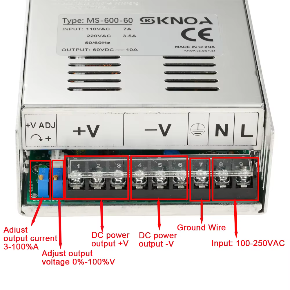 Alimentation réglable 500W 600W 1000W 1500W 0-12V 15V 24V 27V 30V 36V 48V 68V 72V 85V 110V 150V 220V DC laboratoire industriel Smps