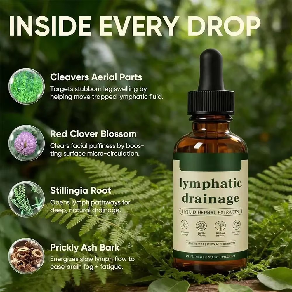 Gouttes de drainage lymphatique 60 ml, formule naturelle à base de plantes, élimination des toxines, soulagement des gonflements, soutien lymphatique liquide