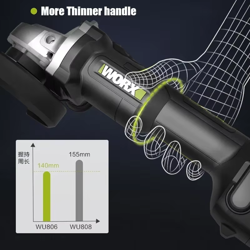 Worx meuleuse d'angle sans fil sans brosse WU806 outil nu 20V 100x16mm 9500 tr/min Protection d'embrayage pour le travail du bois polissage coupe