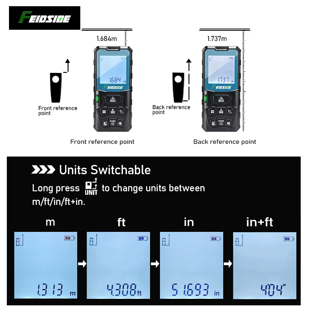 Télémètre laser portatif FEIDSIDE 50M/120M avec écran LCD