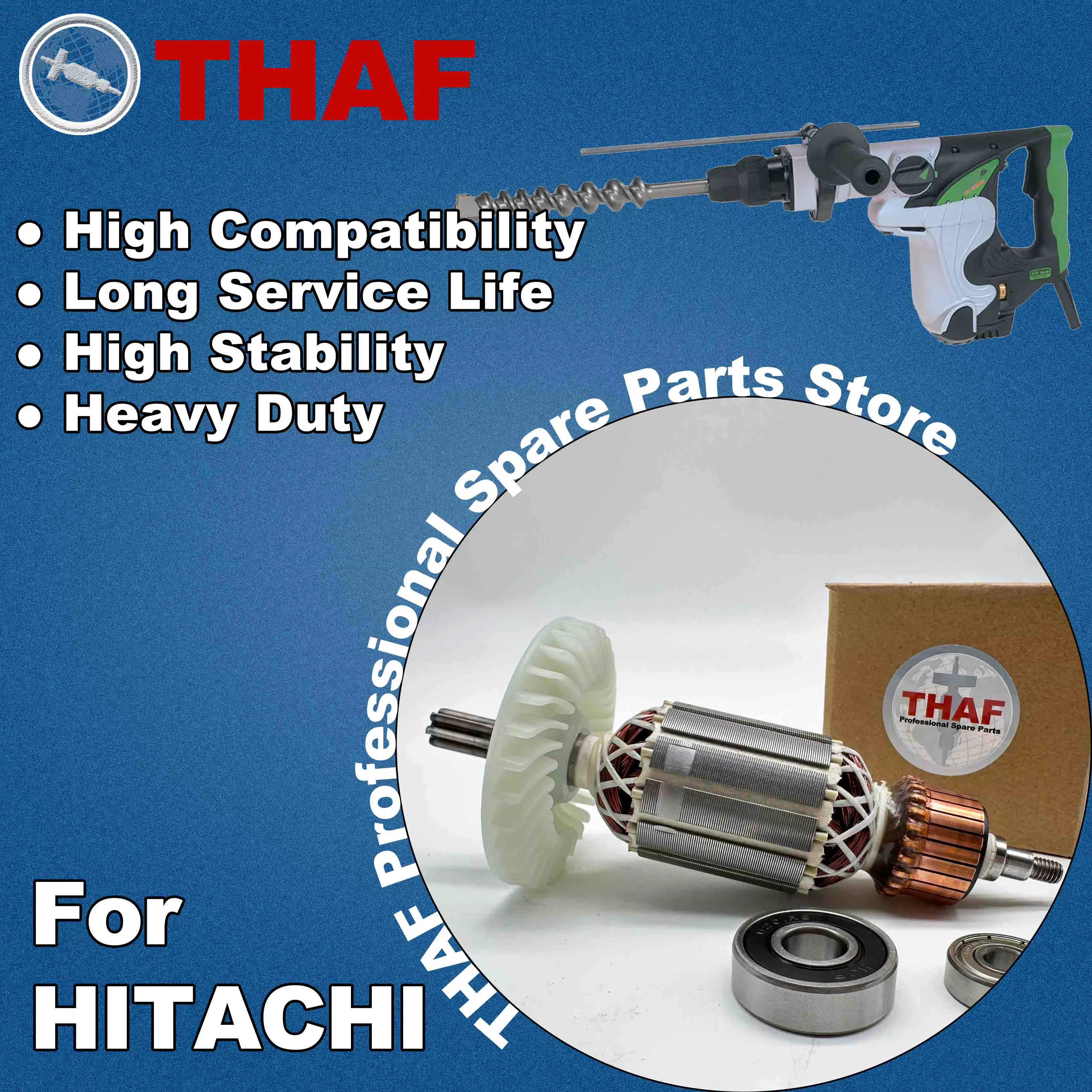 AC 220V 240V DH40MR Induit Rotor pour HITACHI Marteau Perforateur Pièces de rechange Perceuse à percussion DH 40MR