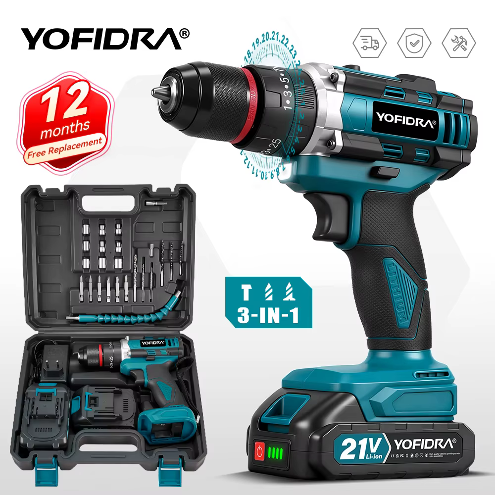YOFIDRA – perceuse à percussion électrique sans fil 3 en 1