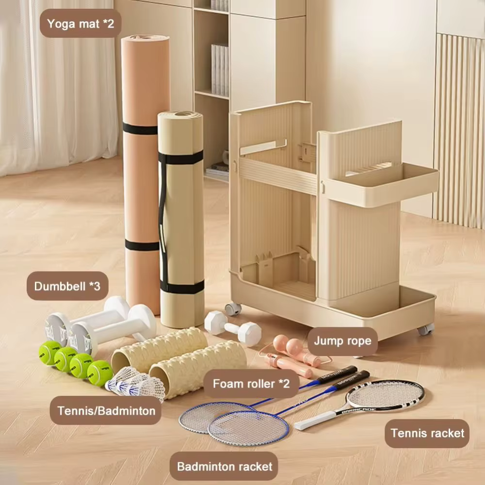 Chariot organisateur d'équipement de gymnastique multifonctionnel, gain de place, support de rangement d'équipement de sport Stable, chariot Portable de grande capacité