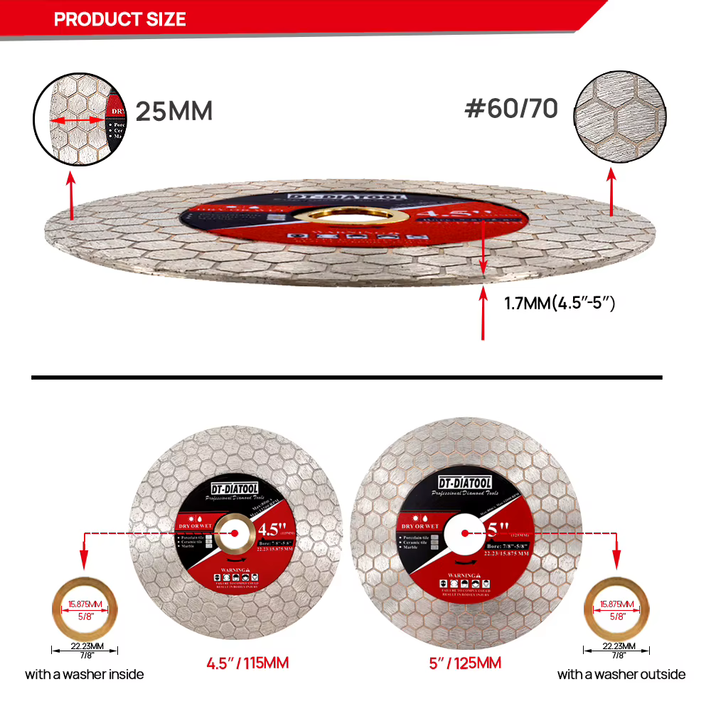 DIATOOL Hexgon Double face 4.5/5 "scie circulaire diamant