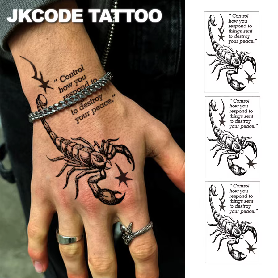 Autocollant de tatouage Scorpion - Autocollant de tatouage Scorpion Totem style graffiti anglais - Autocollant de tatouage style croquis pour doigts, autocollant de tatouage imperméable pour les deux 