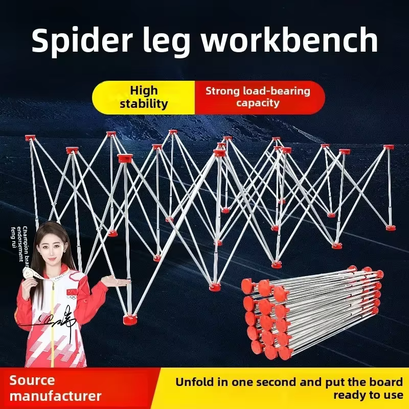 Établi pliable avec pieds araignée et menuiserie en acier inoxydable pour les opérations multifonctions