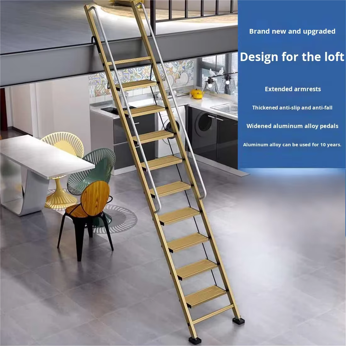 Échelle de loft multifonctionnelle en alliage d'aluminium épaissi d'intérieur escaliers modernes