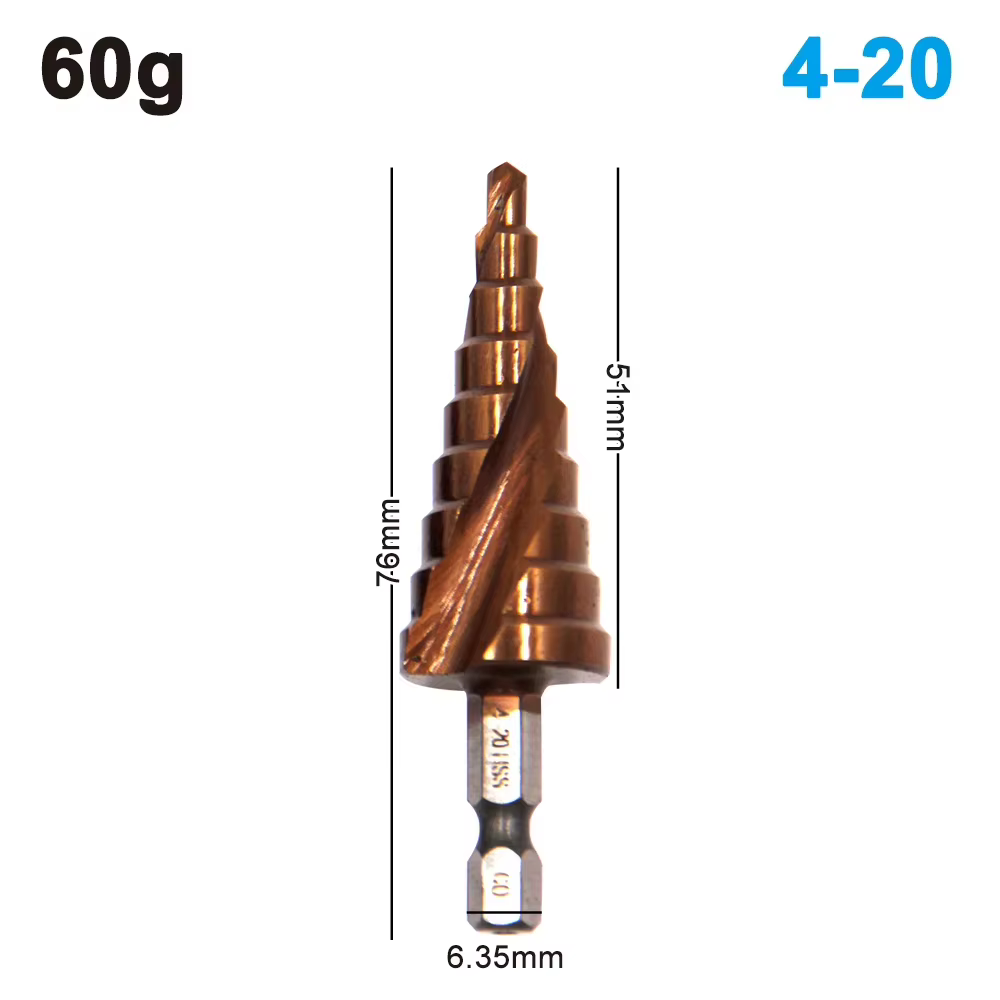 M35 Cobalt contenant une perceuse étagée en spirale hexagonale taraudage en acier inoxydable 4-20mm